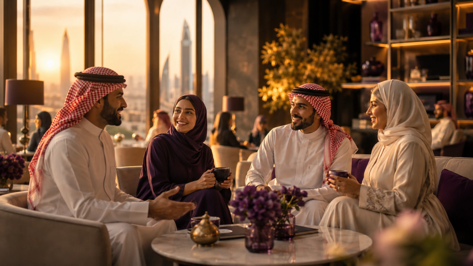 مجلس يجمع مجموعة من الناس في لقاء دافئ